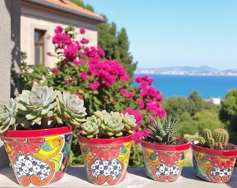 Pentole Talavera messicane rosse fatte a mano — Set da 4 // ArteyAlmaMexicana