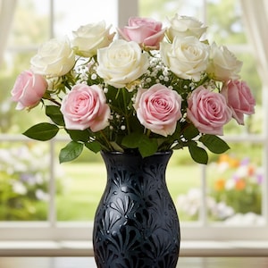 Handmade Black Mexican Talavera Flower Vase - 9" Tall Pottery Centerpiece | Talavera Decor | ArteyAlmaMexicana