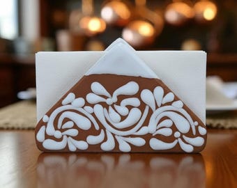 Porte-serviettes Talavera fait main — Marron et blanc | Cielito Lindo | ArteyAlmaMexicana