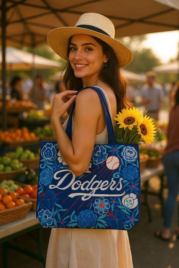 Handmade Embroidered La Dodgers Tote Bag || Made in Mexico