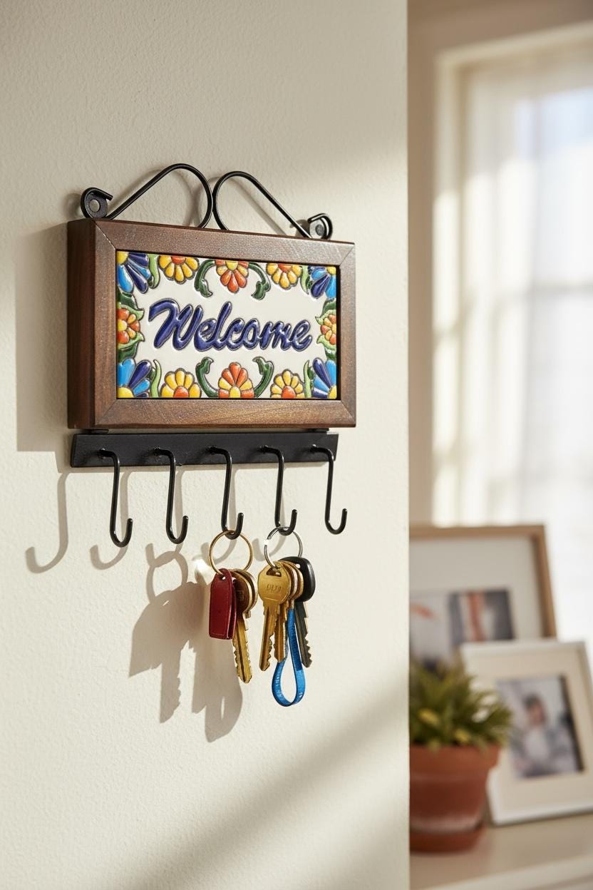 Handmade “welcome” Tile Key Holder – Mexican Wall Decor