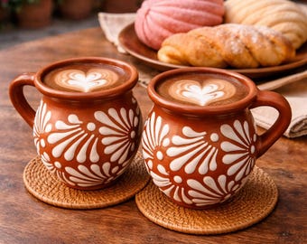 Kubki do kawy Cielito Lindo Mexican – 16 uncji | Brązowo-białe | Bez ołowiu | Można myć w zmywarce || ArteyAlmaMexicana