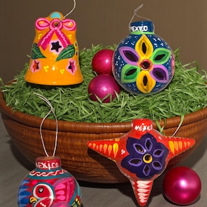Colorful Handmade Mexican Ornaments | Set Of 4 With Floral Prints | Christmas Decorations |ArteyAlmaMexicana