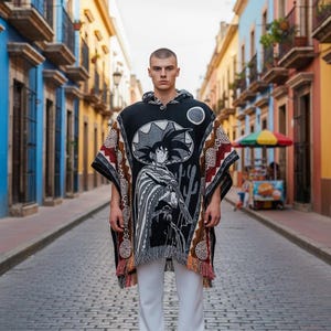Handmade Poncho With Hoodie: Ecuadorian Artisan Cape (40x48