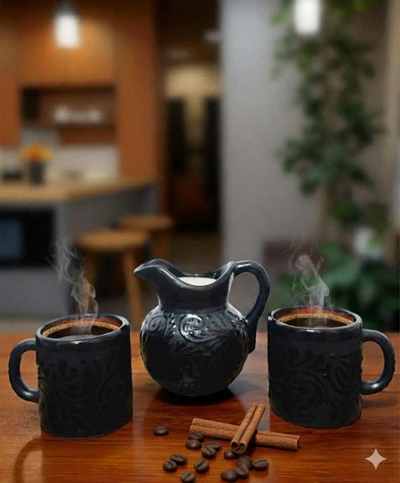 Mexikanische Kaffee-Set – Handgemacht Schwarz || ArteyAlmaMexicana