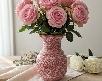 Handmade Mexican Pink and White Talavera Flower Vase | Decorative Pottery from Puebla Mexico| ArteYalmaMexicana