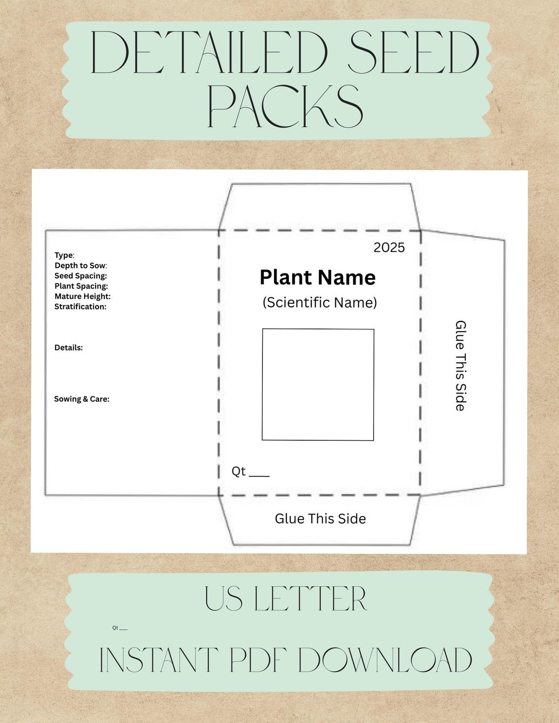 Printable Seed Packet Template Minimalist Design (digital Download) Etsy