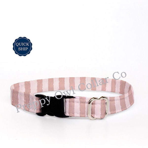 Cat Collar Breakaway, Blush Cat Collar with Bell, Soft Kitten Collar, Pink Striped Cat Collar, Large Cat Collars, Plastic Safety Buckle