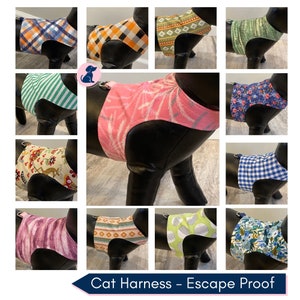 Cat Harness Cute, Cat Harness Escape Proof, Cat Harness Large, Kitten Harness, Cat Walking Harness - 33 Fabric Options