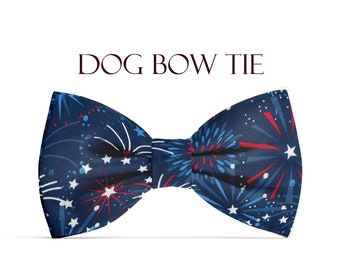 Patriotic Bow Tie for Dog Collar, Gift for Dog Lovers, Fireworks Dog Bowtie, Boy Dog Collar Bow Tie, Dog Bowtie 4th of July