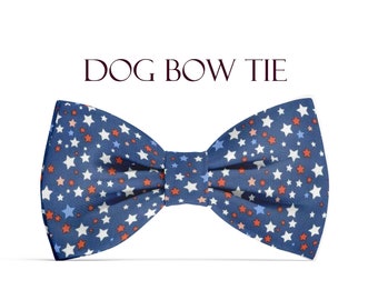 Patriotic Bow Tie Stars for Dog Collar, Gift for Dog Lovers, Handmade Dog Bowtie Navy, Boy Dog Collar Bow Tie, Blue Dog Bowtie 4th of July