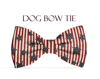 Patriotic Bow Tie Stars for Dog Collar, Gift for Dog Lovers, Handmade Dog Bowtie, Boy Dog Collar Bow Tie, Dog Bowtie 4th of July