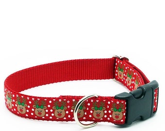 Reindeer Dog Collar, Santa, Christmas Gift, Dog Lover Gift, Holiday Red Dog Collar, New Dog, Personalized Buckle Dog Collar, Pet Lover Gift