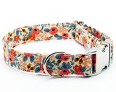 Rifle Paper Co Dog Collar, Girl Pet Puppy, Floral Peach Rosa, Small Dog Collar, New Puppy Girl Collar Metal Buckle Pet Collar, Floral