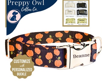 Fall Pumpkin Dog Collar, Halloween Dog Collar, Autumn Pet Collar, Pumpkins Fabric Dog Collar