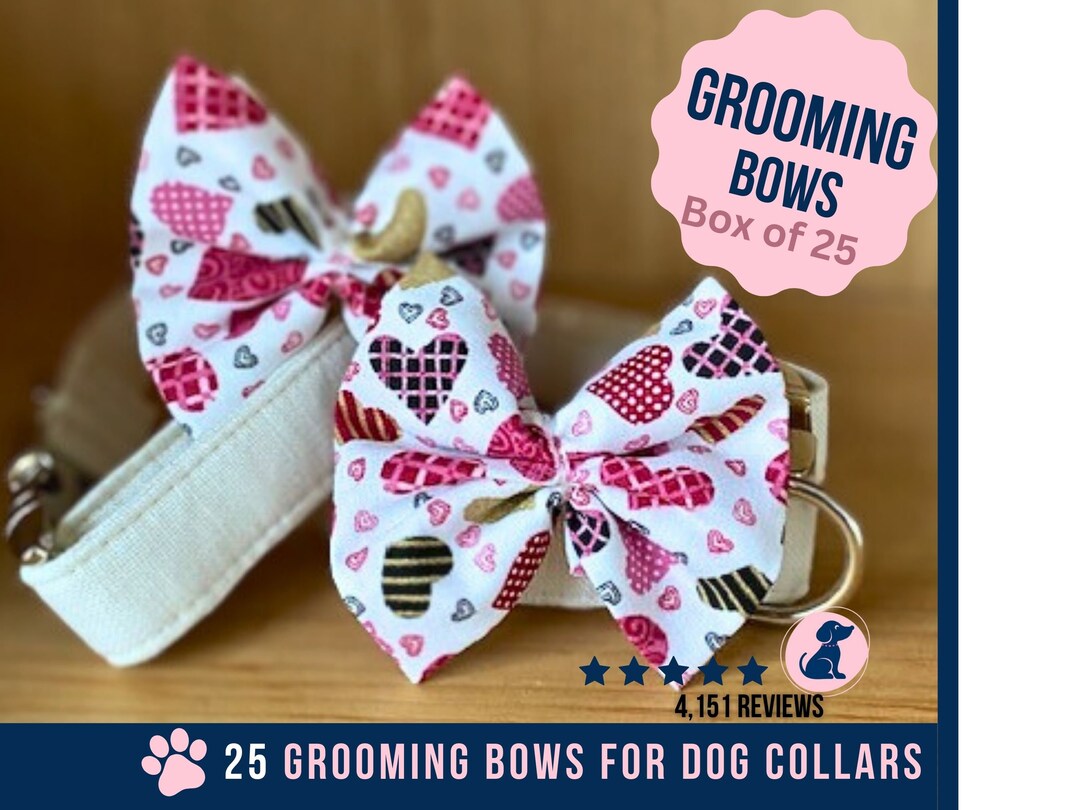 Valentine Bow Ties for Dogs, Box of 25, Dog Groom Love Bows , Patchwork