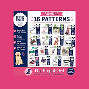 16 Sewing Patterns Bundle PDF | Dog Collar, Bow Tie, Flower, Leash, Key Fob & Lanyard Tutorials