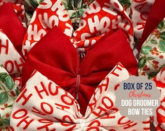 Christmas Bow Ties for Dogs, Box of 25, Dog Groom Bows, Bows for Dog Groomers