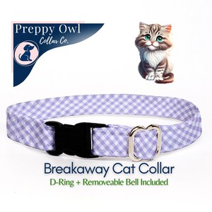 Cat Breakaway Collar, Cat Collar with Bell, Purple Cat Collar Gingham