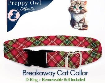 Handmade Breakaway Cat Collar: Christmas Plaid with Bell