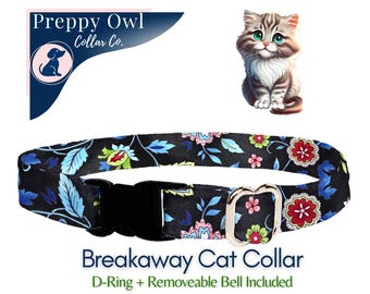 Floral Cat Collar: Breakaway Buckle with Bell, XXS Dog Collar Option
