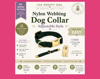 Patrón de costura en PDF para collar de perro de nailon / Tutorial para collar ajustable para perro / Accesorio para mascotas DIY