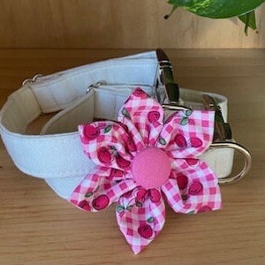 Dog Collar Flower Attachment, Summer Dog Collar Flower, Cherries Flower Velcro, Cute Dog Collar Clothing, Summer Pink Pet Collar Flower image 2