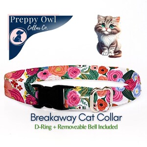 Floral Cat Collar Breakaway: Cotton Kitten Safety Collar with Bell