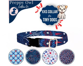 Tiny Dog Collar Patriotic, Teacup Dog Collar, Thin Dog Collar, 4th of July Dog Collar, Cute Dog Collar - FREE Removeable Bow Included