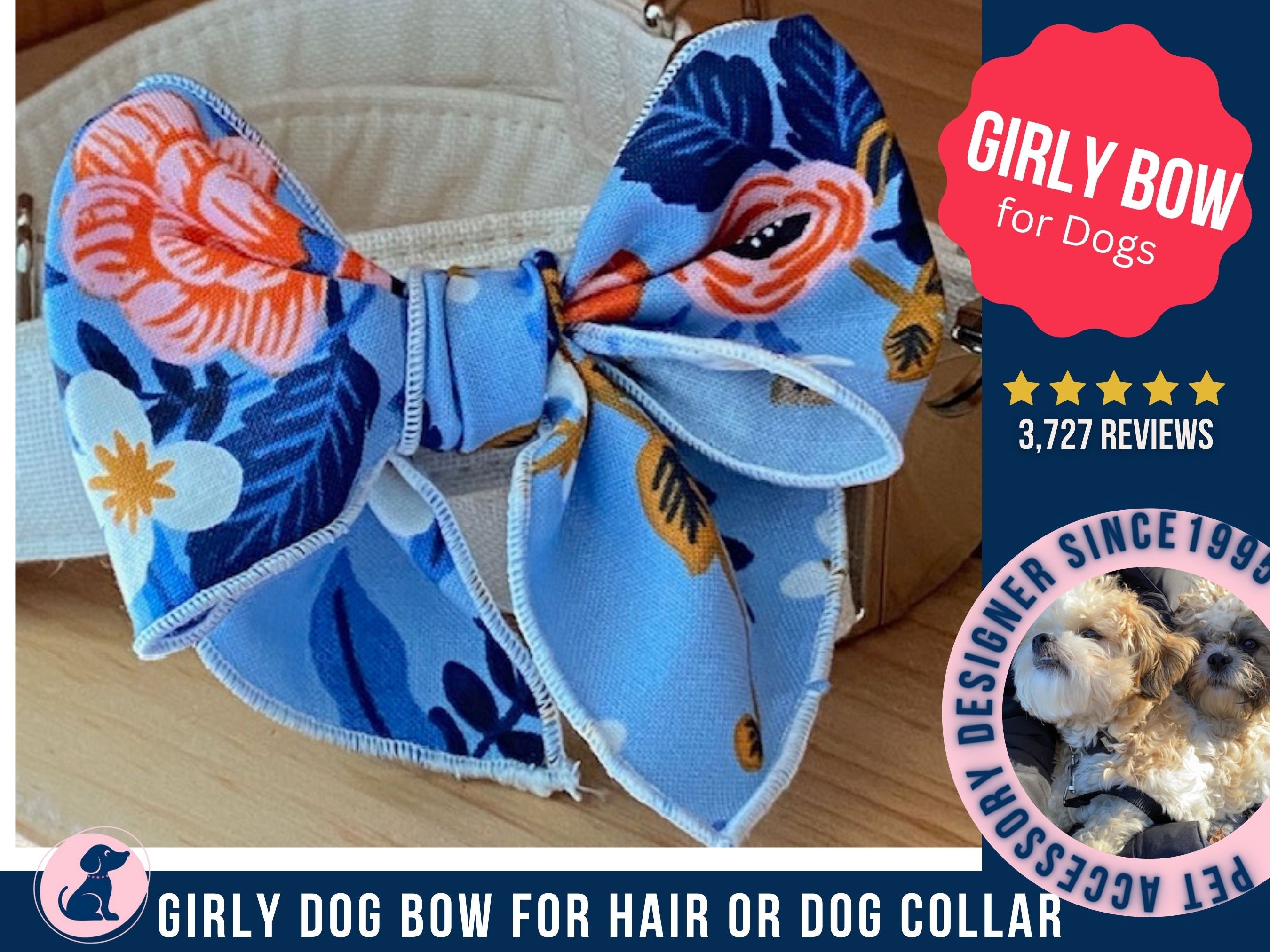 Bows for Dogs Girl Dog Bow Cute Dog Collar Bow Dog Grooming Bows Dog Hair Bows Floral Blue Etsy