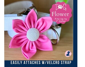 Pink Dog Collar Flower Attachment, Tropical Pink Fabric Flower for Dog Collar