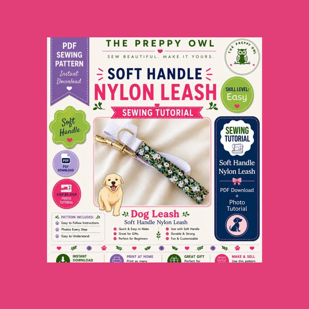 Leash Template.pdf DIY Dog Leash Sewing Tutorial: Fabric Handle With Nylon Webbing (PDF ...