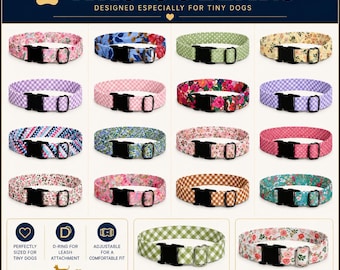 Tiny Dog Collar: 3/8" Cotton, Removable Bow, 45 Fabric Options