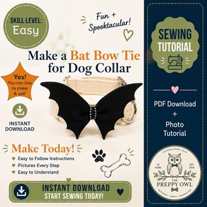 Dog Collar Bat Bow Tie Sewing Pattern: DIY Halloween Costume (PDF Pattern)