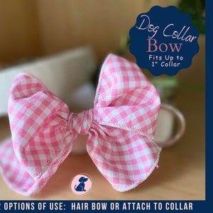 Summer Bows for Dogs, Girl Dog Bow Pink, Cute Dog Collar Bow Gingham, Dog Grooming Bows, Dog Hair Bows