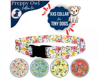 Tiny Dog Collar Floral, Teacup Dog Collar, Thin Dog Collar, Spring Dog Collar, Cute Dog Collar Girl - FREE Removeable Bow Included