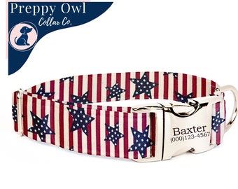 Patriotic Dog Collar Dog Collar, Summer Dog Collar Girl, 4th of July Dog Collar, Blue Dog Collar Boy, Adjustable Dog Collar Girl