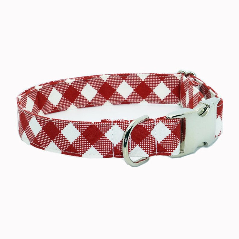 Dog Collar Personalized Red Plaid Dog Collar Custom Engraved Etsy