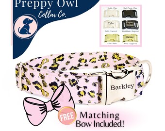 Cute Dog Collar, Dog Collar Girl, Leopard Dog Collar, Dog Collar with Name, Pink Dog Collar - FREE Bow