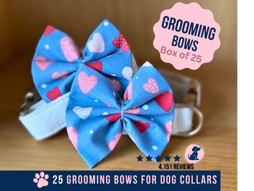 Valentine Bow Ties for Dogs, Box of 25, Dog Groom Love Bows Light Blue