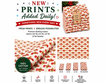 Christmas Candy Cane Bow Fabric: Holiday Cotton, Continuous Cut