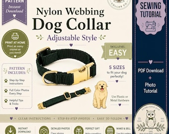 DIY Dog Collar Sewing Pattern: Adjustable Nylon Webbing Tutorial (PDF Download)