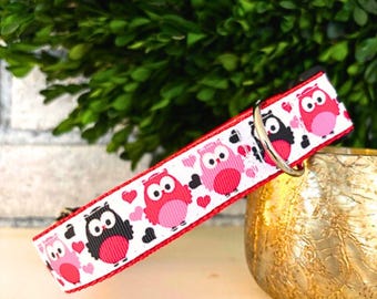 Valentine’s Day Dog Collar – Adjustable Puppy Collar, Love Owl - Pet Gift