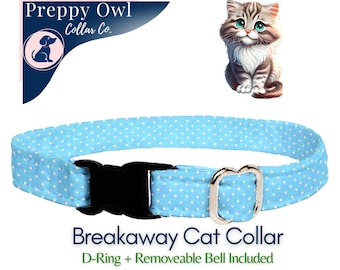 Aqua Polka Dot Cat Collar: Breakaway Kitten Collar with Bell