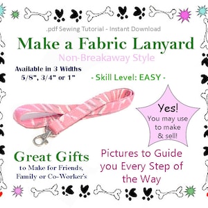 DIY Fabric Lanyard, Lanyard for Keys Sewing Pattern, PDF Pattern, Digital File, Beginners Sewing Pattern