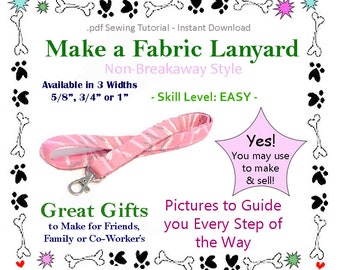 DIY Fabric Lanyard, Lanyard for Keys Sewing Pattern, PDF Pattern, Digital File, Beginners Sewing Pattern