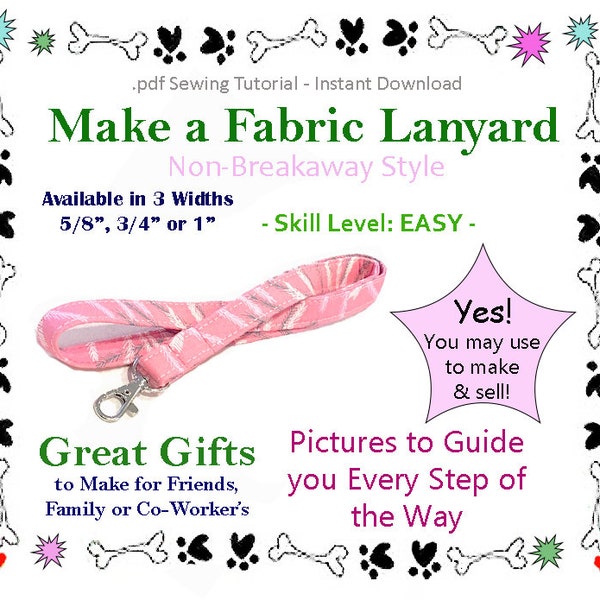 DIY Fabric Lanyard, Lanyard for Keys Sewing Pattern, PDF Pattern, Digital File, Beginners Sewing Pattern