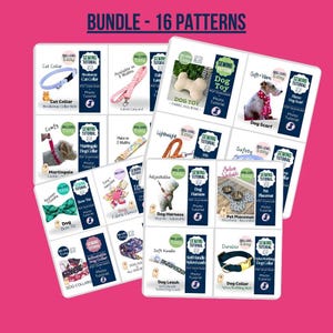16 Sewing Patterns Bundle: Dog Bow Tie, Flower, Leash & Adjustable Collar, Key Chain, Lanyard (PDF Download)