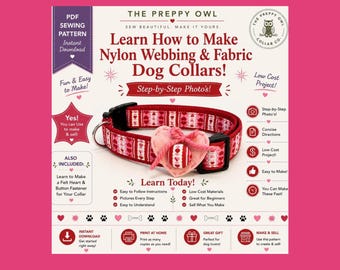 DIY Dog Collar Sewing Pattern: Heart Embellishment, Adjustable Sizes (PDF Pattern)