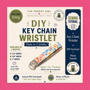Key Fob Sewing Pattern PDF | DIY Wristlet Keychain Tutorial | Beginner Sewing Project